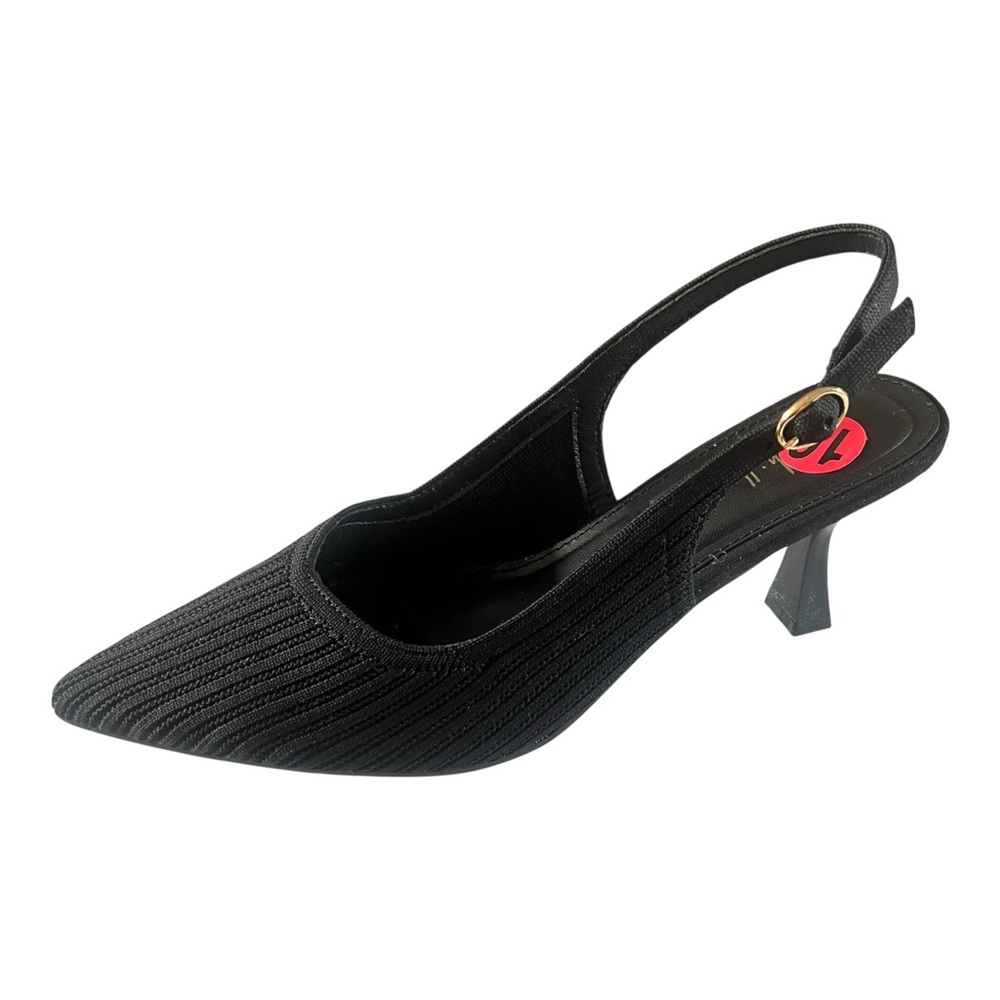 Black Pointed Slingback Kitten Heel Pumps